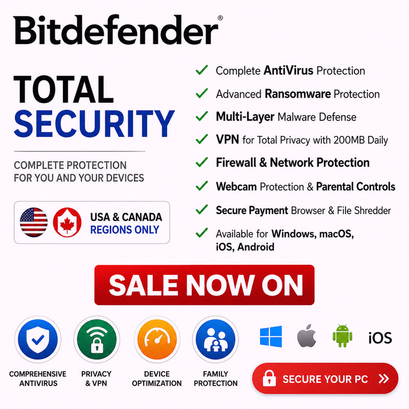 Bitdefender Total Security 1 To 2 Years 1 To 10 Devices (USA/CANADA)